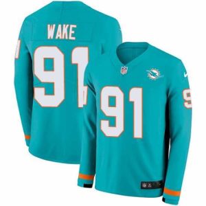 Superior Nike Dolphins 91 Cameron Wake Aqua Green Team Color s Stitched NFL Limited Therma Long Sleeve Jersey