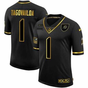 Gorgeous Nike Miami Dolphins 1 Tua Tagovailoa Black Gold 2020 Salute To Service Limited Jersey