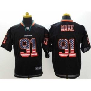 Exquisite Nike Miami Dolphins 91 Cameron Wake Black Elite USA Flag Fashion NFL Jersey