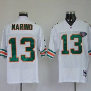 Gorgeous Mitchell and Ness Dolphins Dan Marino #13 White Stitched 75TH Anniversary NFL Jersey
