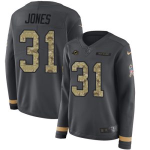 Finest Dolphins #31 Byron Jones Anthracite Salute to Service Women's Stitched NFL Limited Therma Long Sleeve Jersey