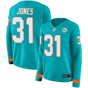 Exceptional Dolphins #31 Byron Jones Aqua Green Team Color Women's Stitched NFL Limited Therma Long Sleeve Jersey