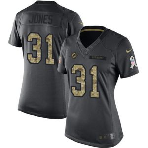 Gorgeous Dolphins #31 Byron Jones Black Women's Stitched NFL Limited 2016 Salute to Service Jersey