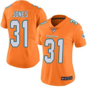 Outstanding Dolphins #31 Byron Jones Orange Women's Stitched NFL Limited Rush Jersey