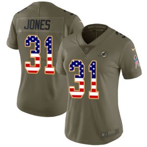 Superior Dolphins #31 Byron Jones Olive/USA Flag Women's Stitched NFL Limited 2017 Salute To Service Jersey