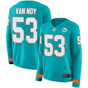 Premium Dolphins #53 Kyle Van Noy Aqua Green Team Color Women's Stitched NFL Limited Therma Long Sleeve Jersey