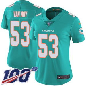 Gorgeous Dolphins #53 Kyle Van Noy Aqua Green Team Color Women's Stitched NFL 100th Season Vapor Untouchable Limited Jersey