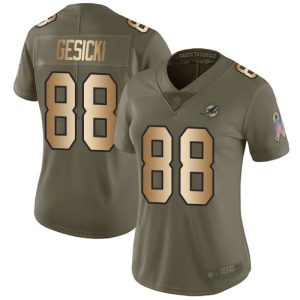 Exceptional Dolphins #88 Mike Gesicki Olive/Gold Women's Stitched NFL Limited 2017 Salute to Service Jersey