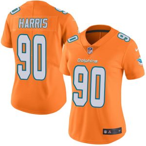 Superb Dolphins #90 Charles Harris Orange Women's Stitched NFL Limited Rush Jersey