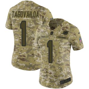 Premium Dolphins #1 Tua Tagovailoa Camo Women's Stitched NFL Limited 2018 Salute To Service Jersey