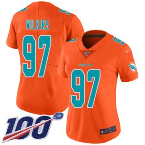 Exquisite Dolphins #97 Christian Wilkins Orange Women's Stitched NFL Limited Inverted Legend 100th Season Jersey