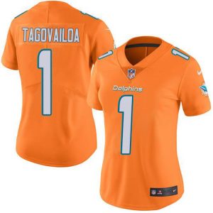 Gorgeous Dolphins #1 Tua Tagovailoa Orange Women's Stitched NFL Limited Rush Jersey