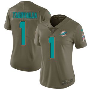 Premium Dolphins #1 Tua Tagovailoa Olive Women's Stitched NFL Limited 2017 Salute To Service Jersey