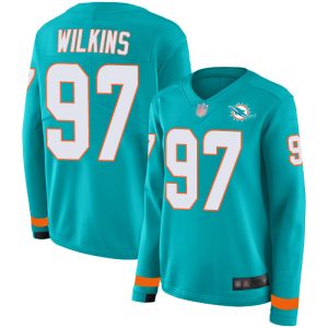 Superior Dolphins #97 Christian Wilkins Aqua Green Team Color Women's Stitched NFL Limited Therma Long Sleeve Jersey