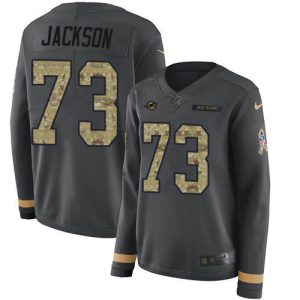Marvelous Dolphins #73 Austin Jackson Anthracite Salute to Service Women's Stitched NFL Limited Therma Long Sleeve Jersey