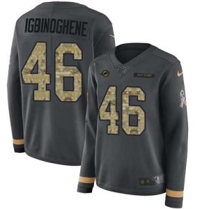 Gorgeous Dolphins #46 Noah Igbinoghene Anthracite Salute to Service Women's Stitched NFL Limited Therma Long Sleeve Jersey
