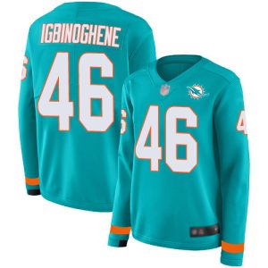 Exquisite Dolphins #46 Noah Igbinoghene Aqua Green Team Color Women's Stitched NFL Limited Therma Long Sleeve Jersey