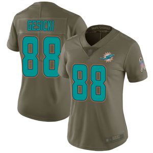 Exceptional Dolphins #88 Mike Gesicki Olive Women's Stitched NFL Limited 2017 Salute to Service Jersey