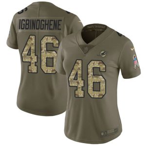 Gorgeous Dolphins #46 Noah Igbinoghene Olive/Camo Women's Stitched NFL Limited 2017 Salute To Service Jersey