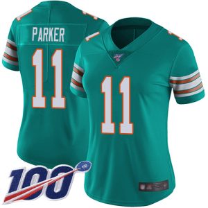 Exceptional Dolphins #11 DeVante Parker Aqua Green Alternate Women's Stitched NFL 100th Season Vapor Limited Jersey
