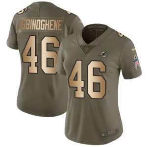 Exquisite Dolphins #46 Noah Igbinoghene Olive/Gold Women's Stitched NFL Limited 2017 Salute To Service Jersey