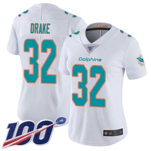 Finest Dolphins #32 Kenyan Drake White Women's Stitched NFL 100th Season Vapor Limited Jersey