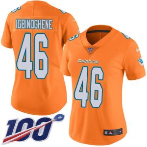 Outstanding Dolphins #46 Noah Igbinoghene Orangen Women's Stitched NFL Limited Rush 100th Season Jersey