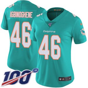 Gorgeous Dolphins #46 Noah Igbinoghene Aqua Green Team Color Women's Stitched NFL 100th Season Vapor Untouchable Limited Jersey
