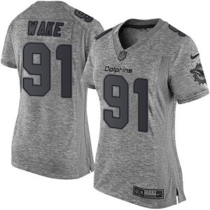 Marvelous Dolphins #91 Cameron Wake Gray Women's Stitched NFL Limited Gridiron Gray Jersey