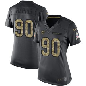 Superior Dolphins #90 Charles Harris Black Women's Stitched NFL Limited 2016 Salute to Service Jersey