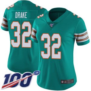Outstanding Dolphins #32 Kenyan Drake Aqua Green Alternate Women's Stitched NFL 100th Season Vapor Limited Jersey