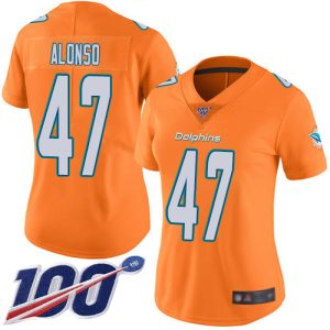 Gorgeous Dolphins #47 Kiko Alonso Orange Women's Stitched NFL Limited Rush 100th Season Jersey