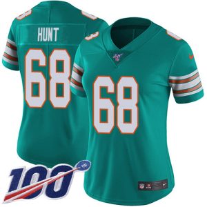 Gorgeous Dolphins #68 Robert Hunt Aqua Green Alternate Women's Stitched NFL 100th Season Vapor Untouchable Limited Jersey