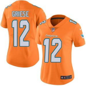 Outstanding Dolphins #12 Bob Griese Orange Women's Stitched NFL Limited Rush Jersey