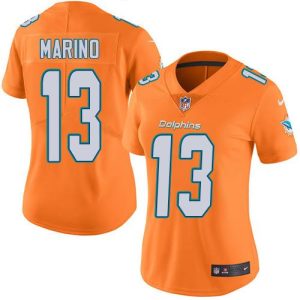 Exceptional Dolphins #13 Dan Marino Orange Women's Stitched NFL Limited Rush Jersey