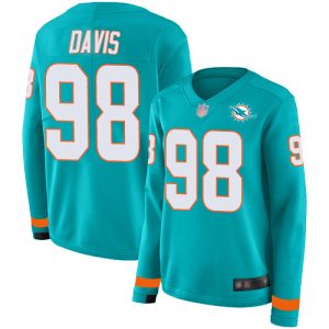 Exquisite Dolphins #98 Raekwon Davis Aqua Green Team Color Women's Stitched NFL Limited Therma Long Sleeve Jersey