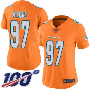 Exceptional Dolphins #97 Christian Wilkins Orange Women's Stitched NFL Limited Rush 100th Season Jersey