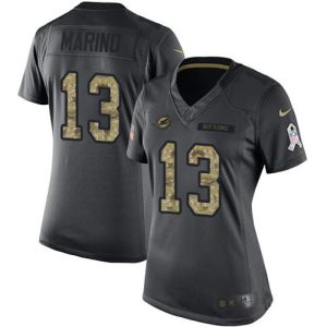 Premium Dolphins #13 Dan Marino Black Women's Stitched NFL Limited 2016 Salute to Service Jersey