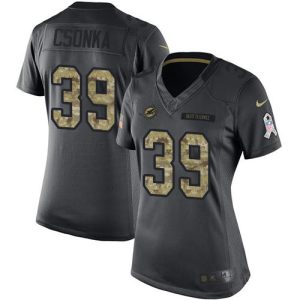 Finest Dolphins #39 Larry Csonka Black Women's Stitched NFL Limited 2016 Salute to Service Jersey