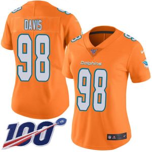 Marvelous Dolphins #98 Raekwon Davis Orangen Women's Stitched NFL Limited Rush 100th Season Jersey