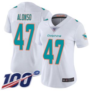 Finest Dolphins #47 Kiko Alonso White Women's Stitched NFL 100th Season Vapor Limited Jersey