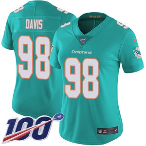 Exceptional Dolphins #98 Raekwon Davis Aqua Green Team Color Women's Stitched NFL 100th Season Vapor Untouchable Limited Jersey