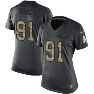 Outstanding Dolphins #91 Cameron Wake Black Women's Stitched NFL Limited 2016 Salute to Service Jersey