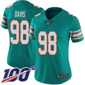 Exceptional Dolphins #98 Raekwon Davis Aqua Green Alternate Women's Stitched NFL 100th Season Vapor Untouchable Limited Jersey