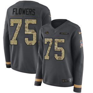 Premium Dolphins #75 Ereck Flowers Anthracite Salute to Service Women's Stitched NFL Limited Therma Long Sleeve Jersey
