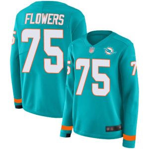 Exceptional Dolphins #75 Ereck Flowers Aqua Green Team Color Women's Stitched NFL Limited Therma Long Sleeve Jersey