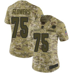 Premium Dolphins #75 Ereck Flowers Camo Women's Stitched NFL Limited 2018 Salute To Service Jersey