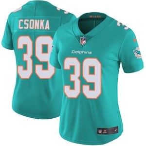 Finest Dolphins #39 Larry Csonka Aqua Green Team Color Women's Stitched NFL Vapor Untouchable Limited Jersey