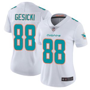 Finest Dolphins #88 Mike Gesicki White Women's Stitched NFL Vapor Untouchable Limited Jersey