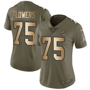 Exquisite Dolphins #75 Ereck Flowers Olive/Gold Women's Stitched NFL Limited 2017 Salute To Service Jersey